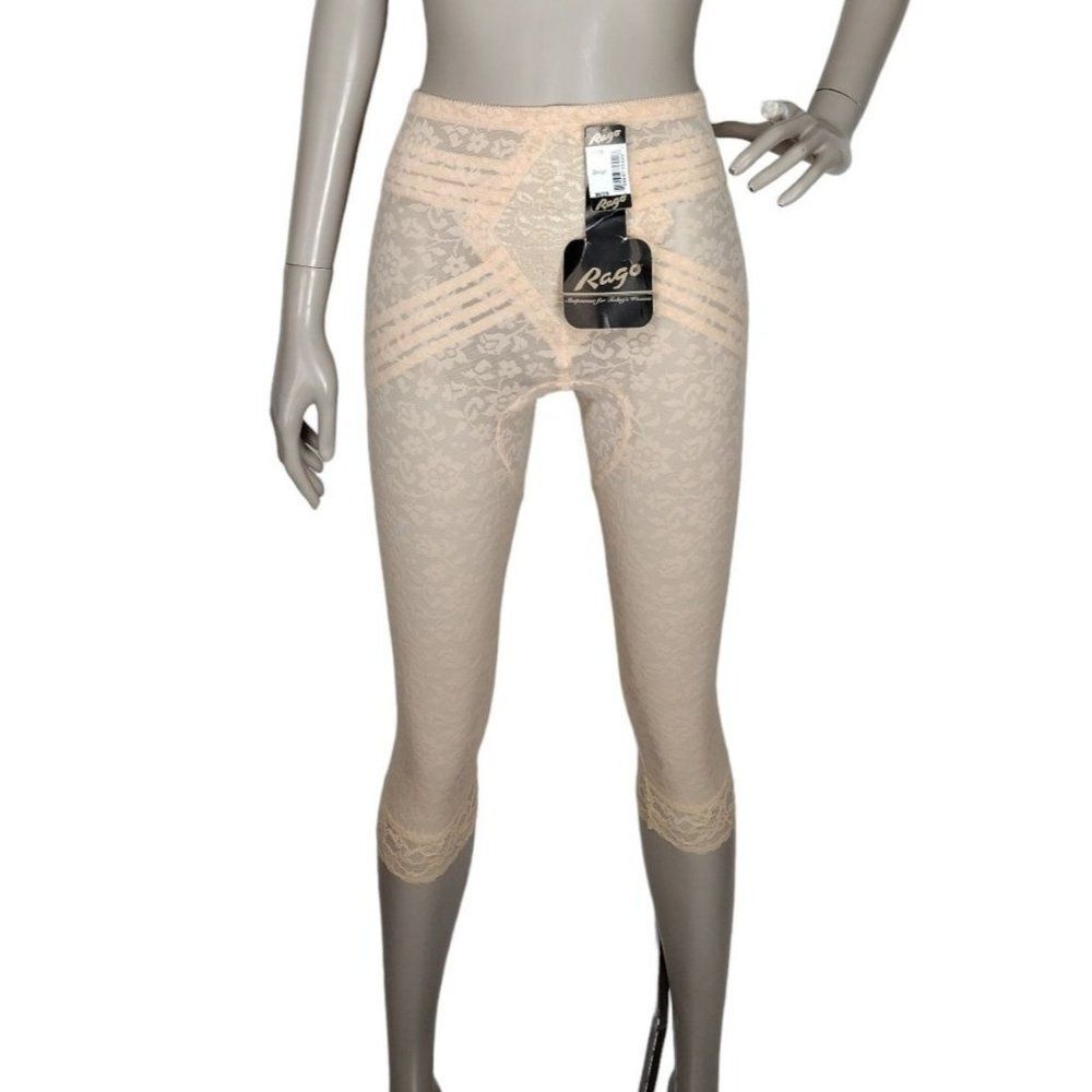 Rago Style #6270 Extra Firming Shape Beige Lace Split Crotch Leg Shaper Leggings
